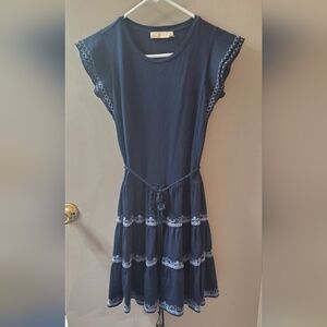 Torry Burch Navy Blue Dress With Light Blue Trim. Sx XS
